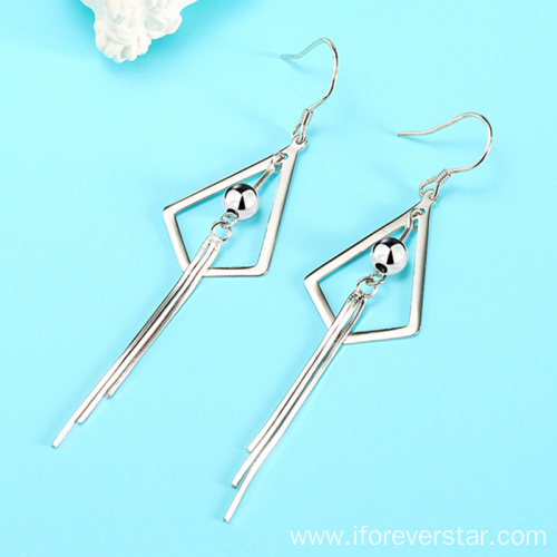 Silver 925 Geometric Statement Earrings Tassel Earrings